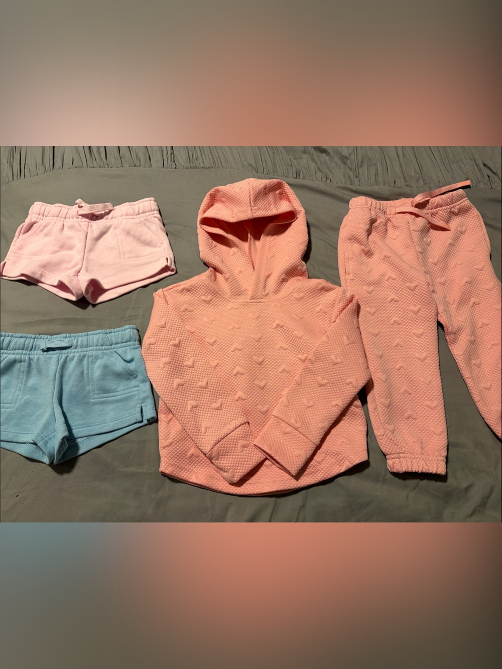 Baby girl sporty set of Andy & Evan hoodie with matching jogger and shorts